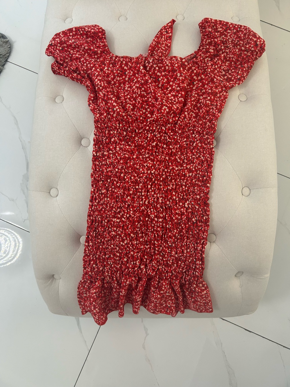 SHEIN Red Floral Smocked Mini Dress